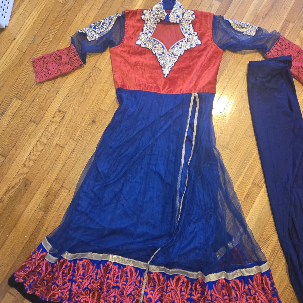 Navy Blue/red Anarkali Gown Dress Size 38 NEW